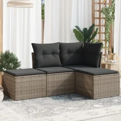 MAISON EXCLUSIVE - Salon de jardin 4 pcs avec coussins gris résine tressée