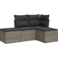 MAISON EXCLUSIVE - Salon de jardin 4 pcs avec coussins gris résine tressée