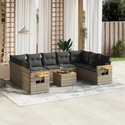 MAISON EXCLUSIVE - Salon de jardin avec coussins 10 pcs gris résine tressée