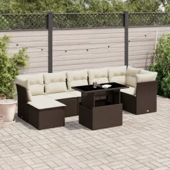 MAISON EXCLUSIVE - Salon de jardin 8 pcs avec coussins marron résine tressée