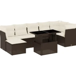 MAISON EXCLUSIVE - Salon de jardin 8 pcs avec coussins marron résine tressée