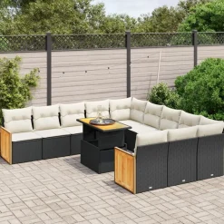 MAISON EXCLUSIVE - Salon de jardin 11 pcs avec coussins noir résine tressée