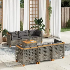 MAISON EXCLUSIVE - Salon de jardin avec coussins 7 pcs gris résine tressée