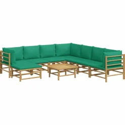 MAISON EXCLUSIVE - Salon de jardin 9 pcs avec coussins vert bambou