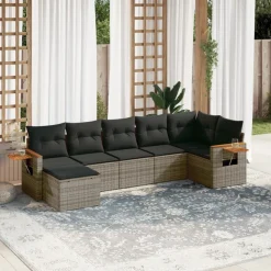 MAISON EXCLUSIVE - Salon de jardin avec coussins 7 pcs gris résine tressée