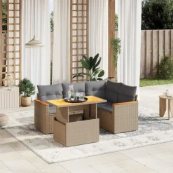 MAISON EXCLUSIVE - Salon de jardin avec coussins 5 pcs beige résine tressée