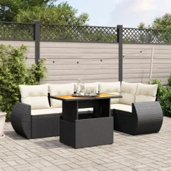 MAISON EXCLUSIVE - Salon de jardin 6 pcs avec coussins noir résine tressée