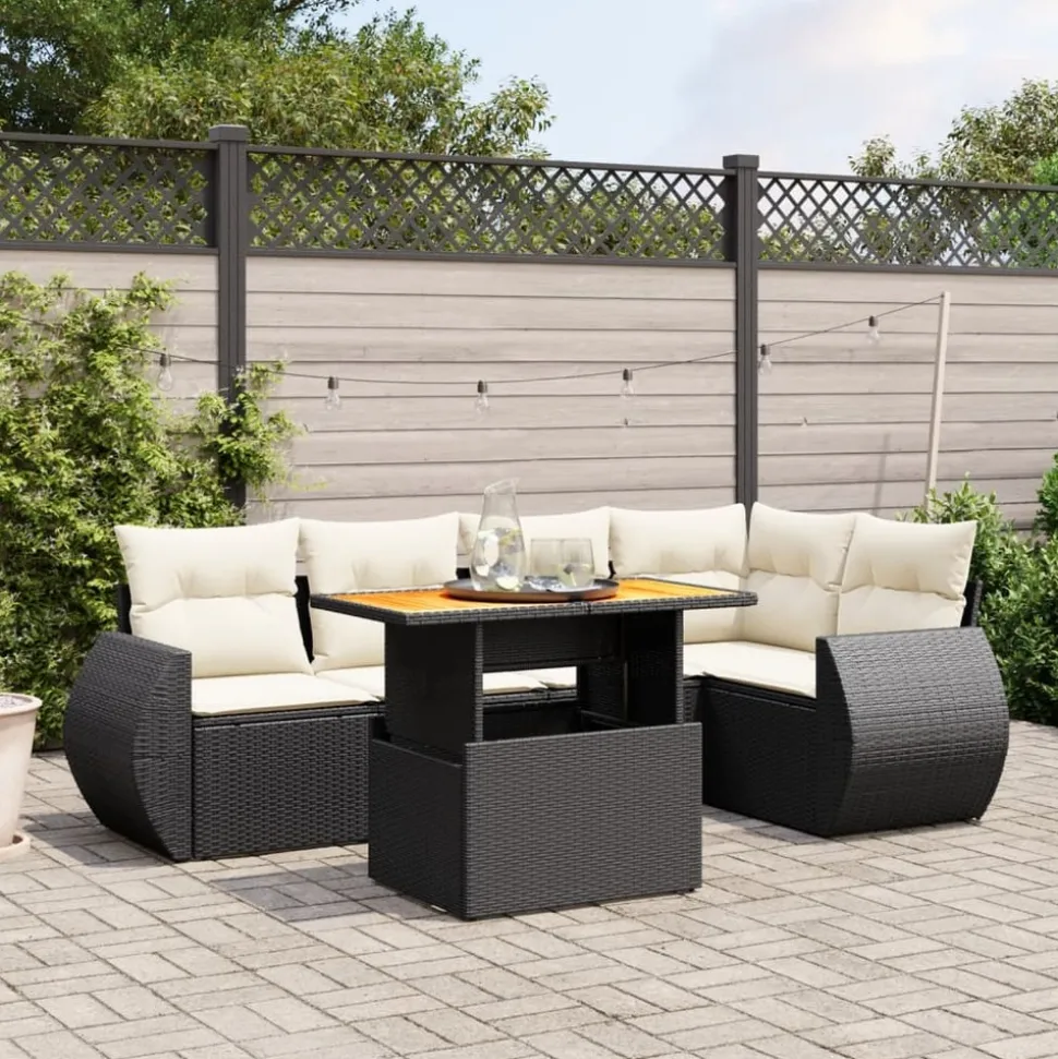 MAISON EXCLUSIVE - Salon de jardin 6 pcs avec coussins noir résine tressée