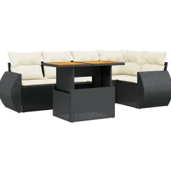 MAISON EXCLUSIVE - Salon de jardin 6 pcs avec coussins noir résine tressée
