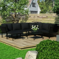 MAISON EXCLUSIVE - Salon de jardin 8 pcs avec coussins noir pvc
