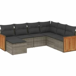 MAISON EXCLUSIVE - Salon de jardin avec coussins 7 pcs gris résine tressée