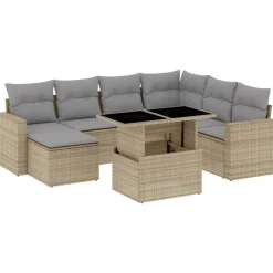 MAISON EXCLUSIVE - Salon de jardin avec coussins 8 pcs beige résine tressée