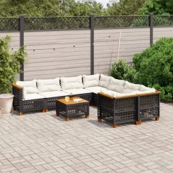 MAISON EXCLUSIVE - Salon de jardin 9 pcs avec coussins noir résine tressée