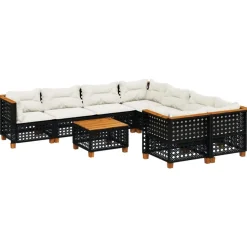 MAISON EXCLUSIVE - Salon de jardin 9 pcs avec coussins noir résine tressée