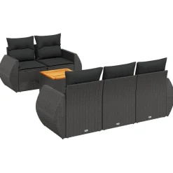 MAISON EXCLUSIVE - Salon de jardin 6 pcs avec coussins noir résine tressée