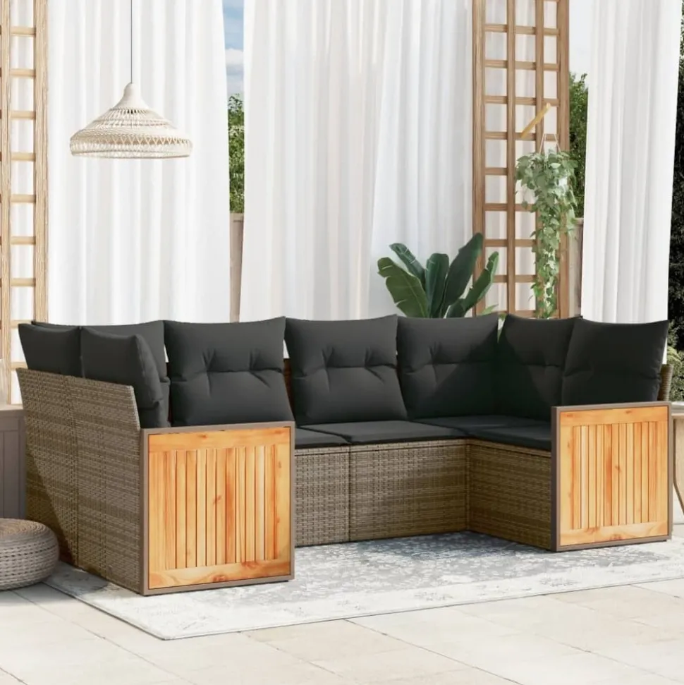 MAISON EXCLUSIVE - Salon de jardin 6 pcs avec coussins gris résine tressée