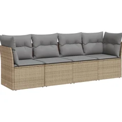 MAISON EXCLUSIVE - Salon de jardin avec coussins 4 pcs beige résine tressée