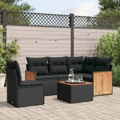 MAISON EXCLUSIVE - Salon de jardin 6 pcs avec coussins noir résine tressée