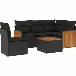 MAISON EXCLUSIVE - Salon de jardin 6 pcs avec coussins noir résine tressée