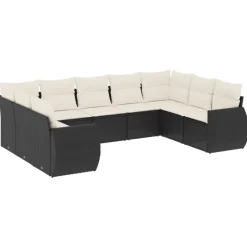 MAISON EXCLUSIVE - Salon de jardin 9 pcs avec coussins noir résine tressée