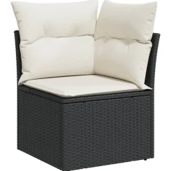 MAISON EXCLUSIVE - Salon de jardin 9 pcs avec coussins noir résine tressée