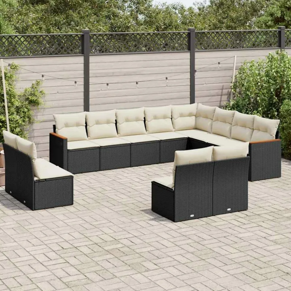 MAISON EXCLUSIVE - Salon de jardin 12 pcs avec coussins noir résine tressée