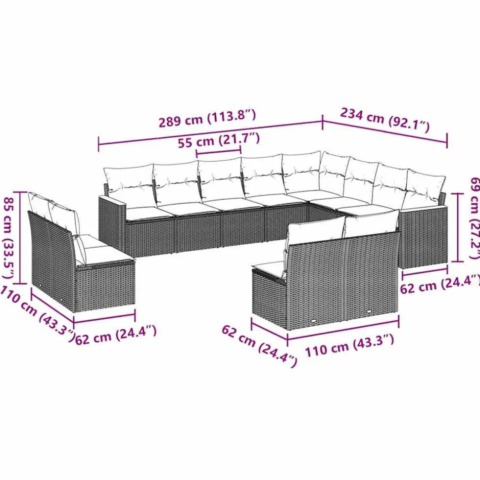 MAISON EXCLUSIVE - Salon de jardin 12 pcs avec coussins noir résine tressée