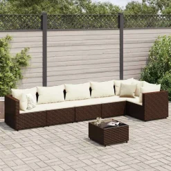 MAISON EXCLUSIVE - Salon de jardin avec coussins 7 pcs marron résine tressée