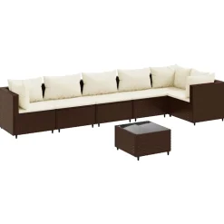 MAISON EXCLUSIVE - Salon de jardin avec coussins 7 pcs marron résine tressée