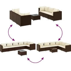 MAISON EXCLUSIVE - Salon de jardin avec coussins 7 pcs marron résine tressée