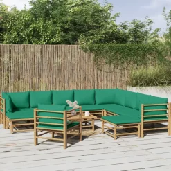 MAISON EXCLUSIVE - Salon de jardin 12 pcs avec coussins vert bambou