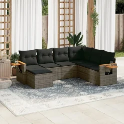 MAISON EXCLUSIVE - Salon de jardin avec coussins 7 pcs gris résine tressée