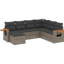 MAISON EXCLUSIVE - Salon de jardin avec coussins 7 pcs gris résine tressée