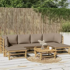 MAISON EXCLUSIVE - Salon de jardin 7 pcs avec coussins taupe bambou