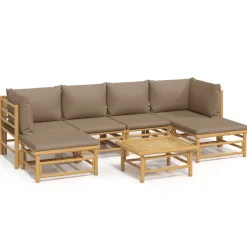 MAISON EXCLUSIVE - Salon de jardin 7 pcs avec coussins taupe bambou