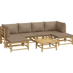 MAISON EXCLUSIVE - Salon de jardin 7 pcs avec coussins taupe bambou