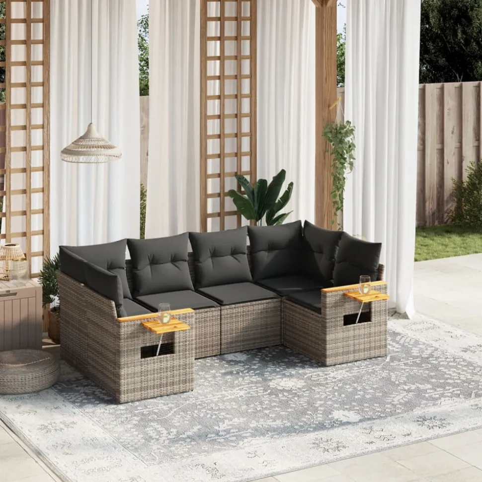 MAISON EXCLUSIVE - Salon de jardin 6 pcs avec coussins gris résine tressée