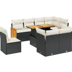 MAISON EXCLUSIVE - Salon de jardin 9 pcs avec coussins noir résine tressée