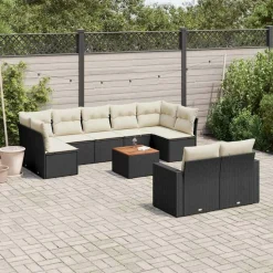 MAISON EXCLUSIVE - Salon de jardin 10 pcs avec coussins noir résine tressée