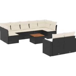 MAISON EXCLUSIVE - Salon de jardin 10 pcs avec coussins noir résine tressée