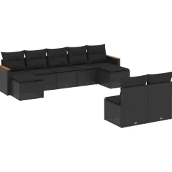 MAISON EXCLUSIVE - Salon de jardin 9 pcs avec coussins noir résine tressée