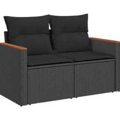 MAISON EXCLUSIVE - Salon de jardin 9 pcs avec coussins noir résine tressée