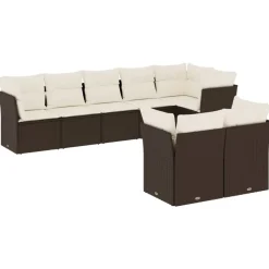 MAISON EXCLUSIVE - Salon de jardin 8 pcs avec coussins marron résine tressée