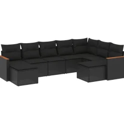 MAISON EXCLUSIVE - Salon de jardin 9 pcs avec coussins noir résine tressée