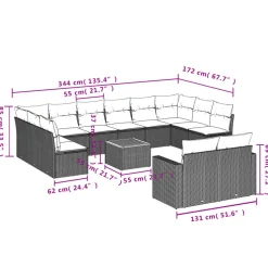 MAISON EXCLUSIVE - Salon de jardin avec coussins 13 pcs noir résine tressée