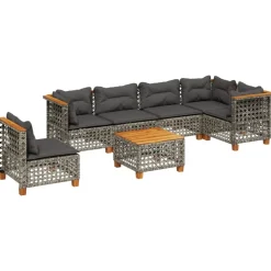 MAISON EXCLUSIVE - Salon de jardin avec coussins 7 pcs gris résine tressée