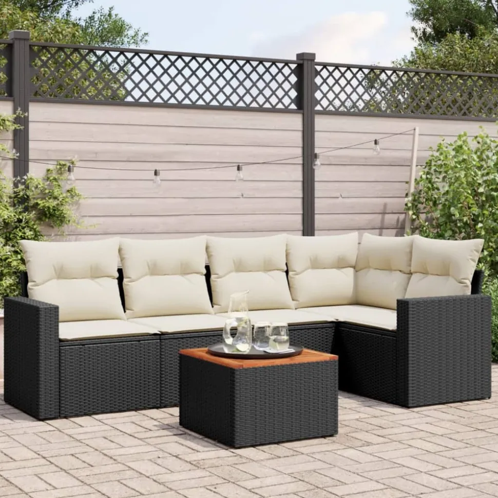 MAISON EXCLUSIVE - Salon de jardin 6 pcs avec coussins noir résine tressée
