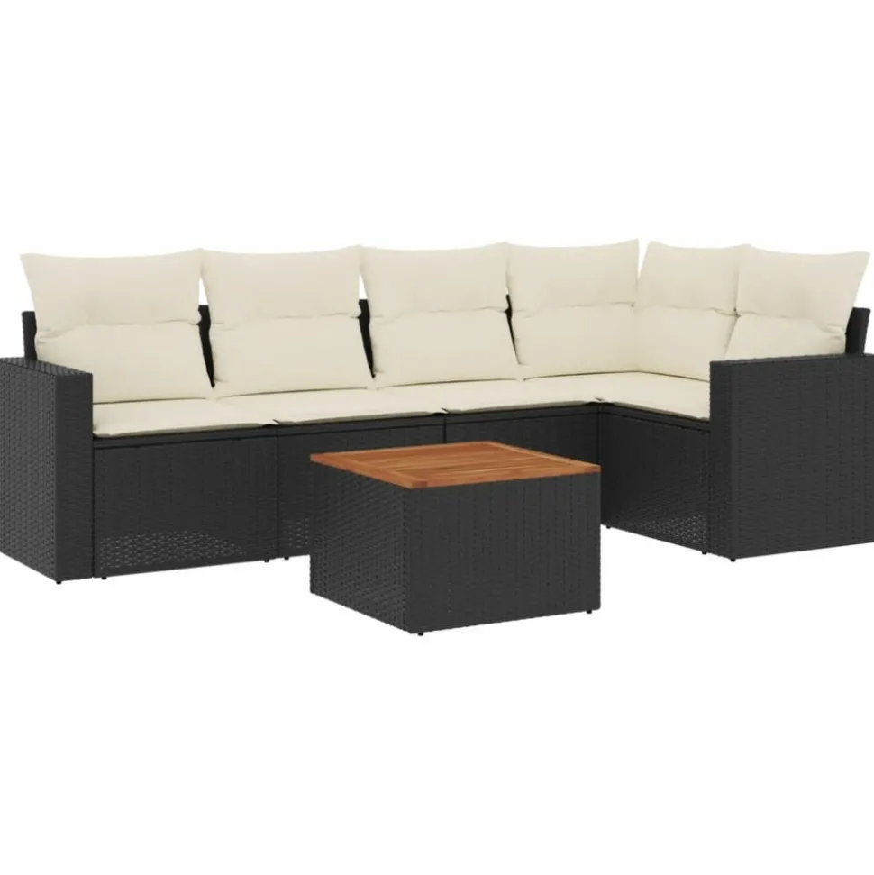 MAISON EXCLUSIVE - Salon de jardin 6 pcs avec coussins noir résine tressée