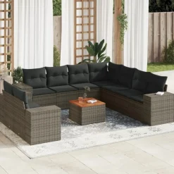 MAISON EXCLUSIVE - Salon de jardin avec coussins 10 pcs gris résine tressée