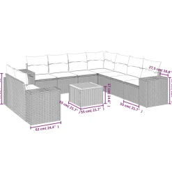 MAISON EXCLUSIVE - Salon de jardin avec coussins 10 pcs gris résine tressée